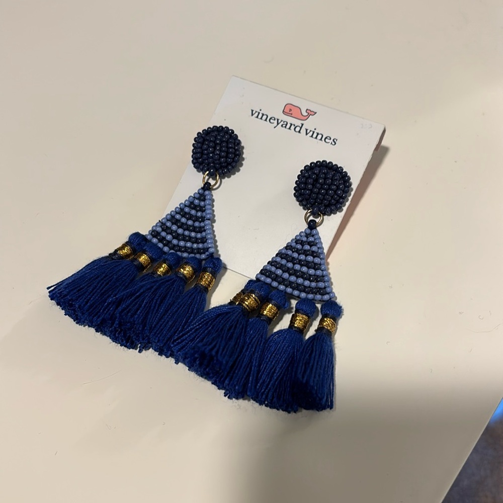 Vineyard Vines Blue Tassel Earrings